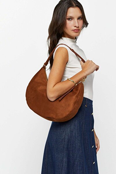 AKSWSUAR Zincir Detaylı Süet Omuz Çantası