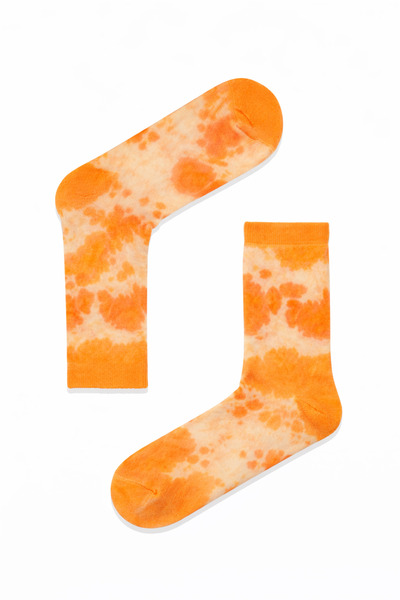 OUS Kadın Turuncu Batik Desenli Günlük Soket Çorap – Nefes Alabilen Pamuk Kar...