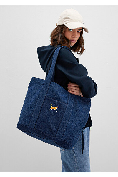 Mavi Schultertasche aus Denim mit Katzenmotiv, bestickt, 1913283-10241