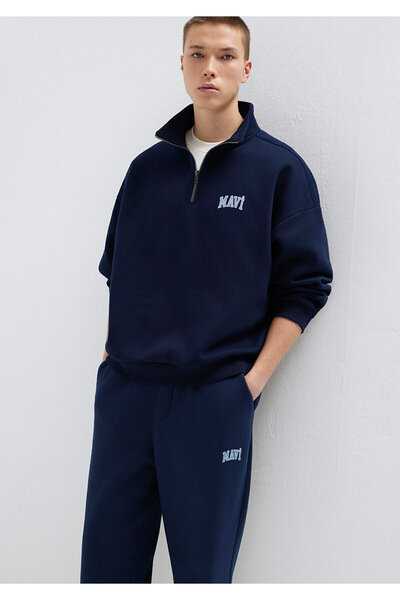 Mavi Logo Baskılı Yarı Fermuarlı Lacivert Sweatshirt 0S10208-70497