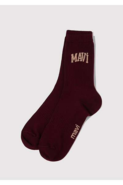 Mavi Logo Printed Claret Red Socks 0911160 -85347