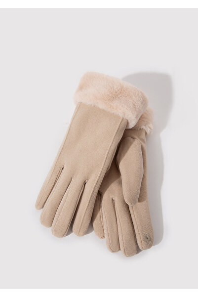 Mavi Beige Gloves with Faux Fur Detail 1911768 -33993