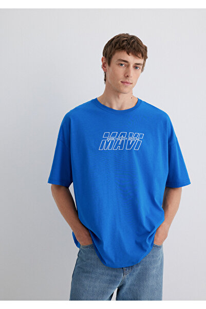 Mavi Baskılı Tişört Oversize / Geniş Kesim 0611827-70895