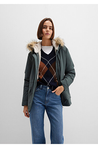 Mavi Kapüşonlu Yeşil Parka Loose Fit / Bol Rahat Kesim 1110533-71598