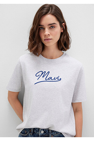 Mavi Nakışlı Gri Tişört Regular Fit / Normal Kesim 1612421-87033