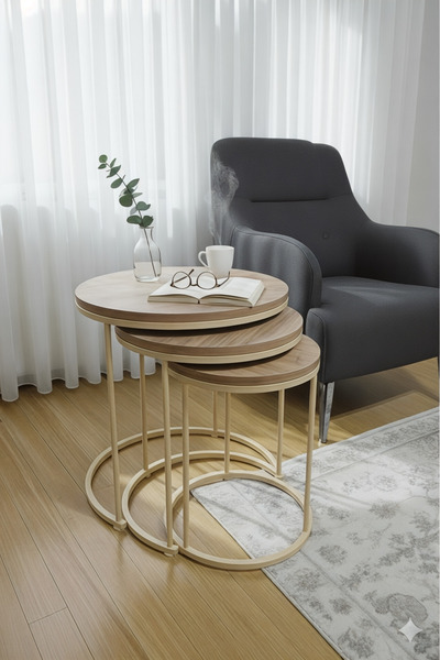 usta mekan Usta Krem Metal Antik Çam Ahşap Zigon Sehpa