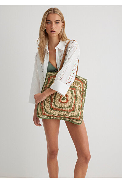 Mavi Bej Hasır Çanta 1911324-70202