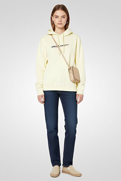 Diesel هودي نسائي بأكمام طويلة مطبوع عليه رسومات، أصفر فاتح