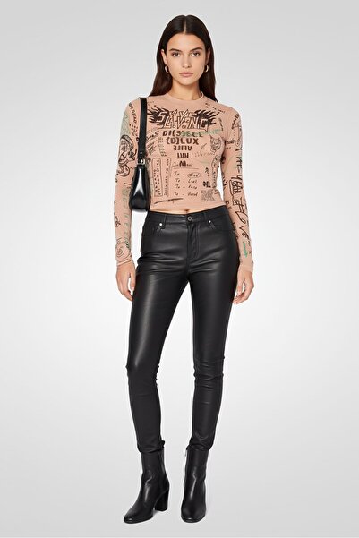 Diesel بلوزة نسائية مطبوعة بالكامل بأكمام طويلة ورقبة دائرية، متعددة الألوان