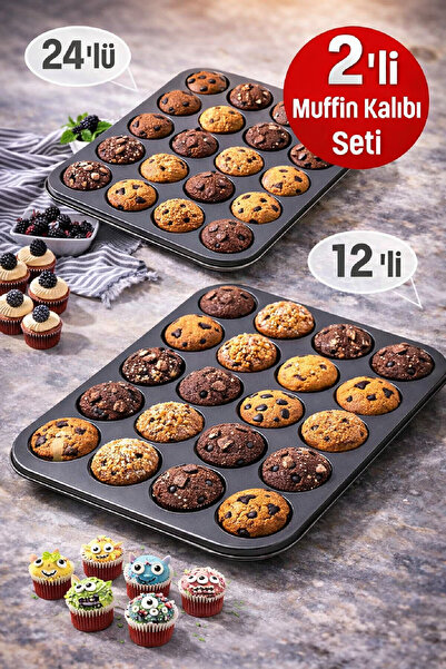 Berdina Home Muffin Kalıbı 24'lü Mini + 12'li Büyük Cupcake Kek Kapsülü Yanma...