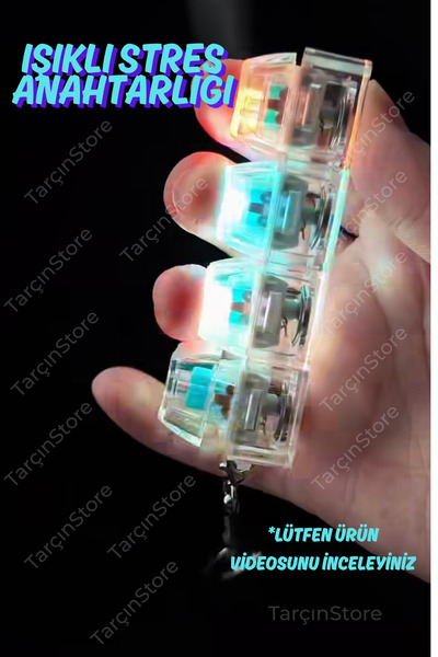 ShinyTouch Işıklı Klavye-Click Sesli Stres Giderici Anahtarlık-ŞEFFAF/MAVİ