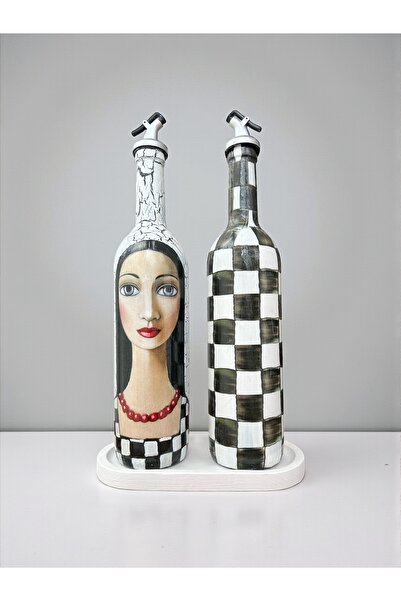 Mes Reves 750 ml Handmade Black and White Women and Checkerboard Patterned Se...