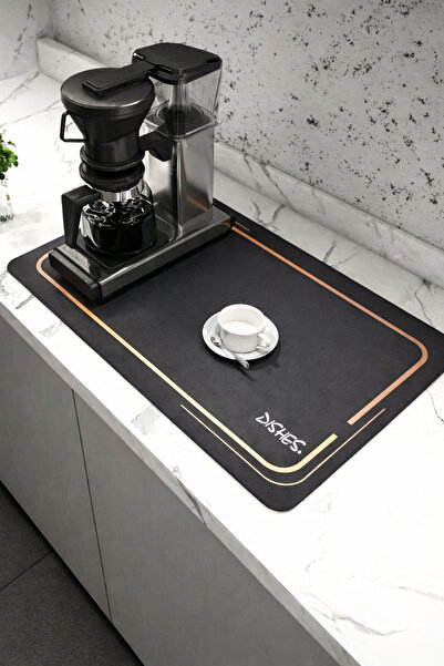 Single Bulaşık Kurutma Örtüsü Siyah Tezgah Üstü Bulaşık Matı Süper Emici 40*50