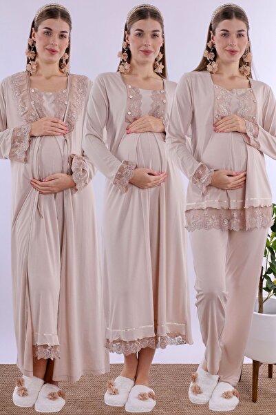 ByLohusa Pamuklu Emzirme Özellikli Rahat Kesim Hamile Lohusa Set Effortt - Ka...