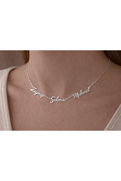 Soleildor 925 ayar Orijinal Gümüş Kişiye Özel Üç İsimli Gümüş Kolye