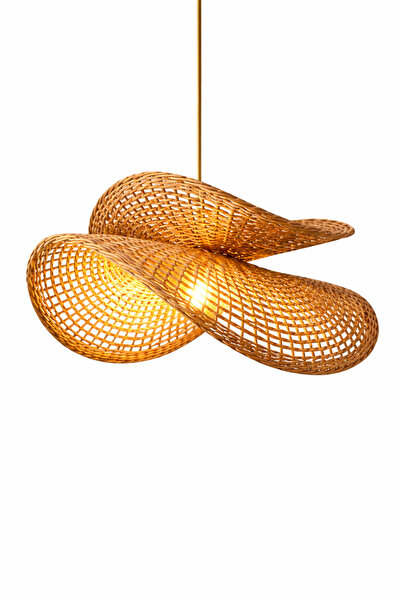 Joujou LUNA AVİZE 60 Cm Çap | El Yapımı Rustik Rattan Hasır Avize| Doğal İska...