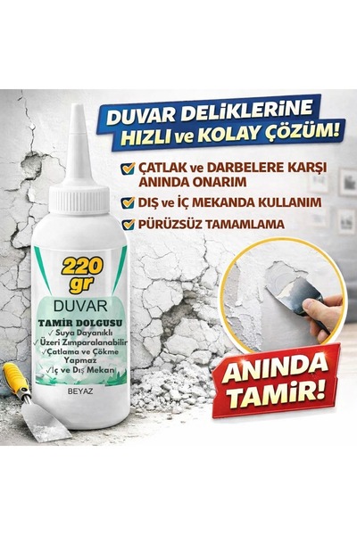 KarapolatYapı Duvar Tamir Dolgu Macunu Beyaz Macun Pratik Hazır Duvar Tamir M...