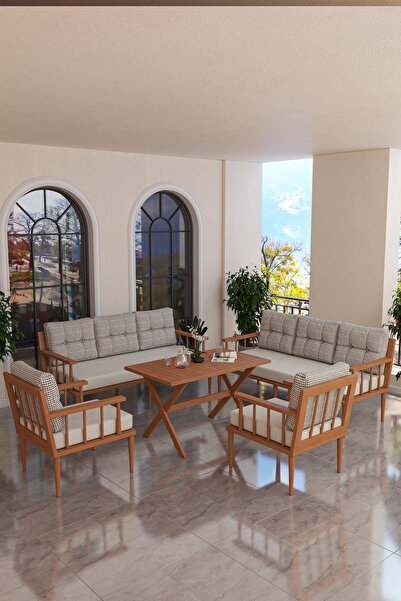 Kaktüs Avm Preda Serisi Masif Fırınlanmış Gürgen Ahşap Bahçe Balkon Takımı 3+...