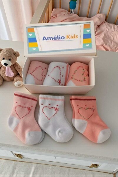 Amélio Kids 3-Pack Newborn Baby Heart Patterned Towel Socks