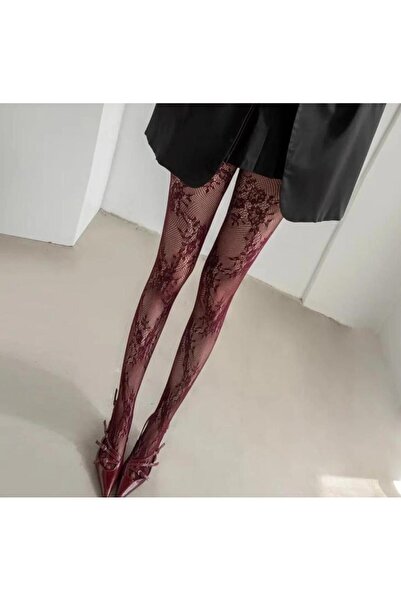 SUWEN Fishnet Lace Floral Patterned Fishnet Pantyhose