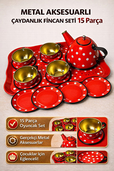 YILDIRIM OYUNCAK 15 Parça Aksesuarlı Metal Çaydanlık Set Metal Kaliteli Tepsi...