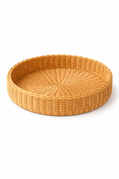 Joujou El Yapımı Rustik Rattan Tepsi – 33 cm Çap | Doğal Rattan Dekoratif Servis