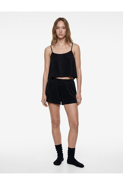 Koton Ελαστικό στη μέση, άνετο κομμένο βελούδινο σορτς πιτζάμα