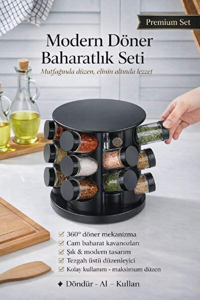 Berdina Home 12-Piece Stand Rotating Sihay Lid Labeled Glass Oval Spice Jar S...