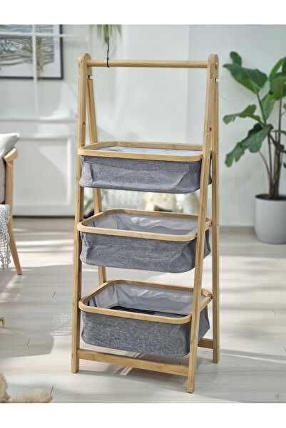 Decorland 3'lü Çok Amaçlı Ahşap Patates Soğan Erzak Saklama Dolabı Sepeti 3 B...