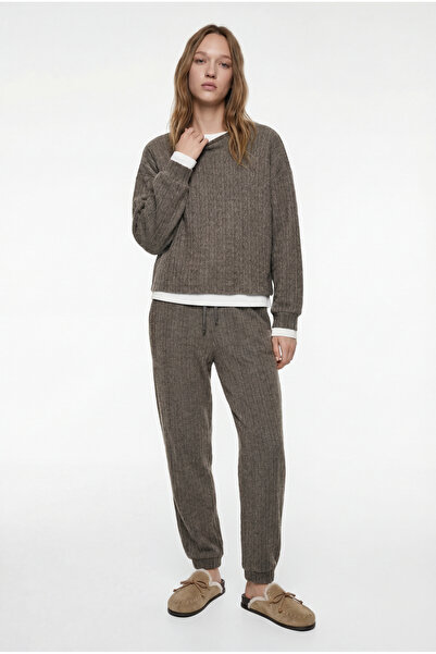 Koton Άνετο μακρυμάνικο πλεκτό μπλουζάκι πιτζάμα με λαιμόκοψη