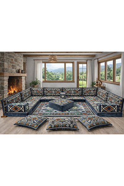 Dekor Köşe Kilim Desenli Köşe Oturma Takımı (22 DNS Sert Sünger) (Kilim HEDİY...