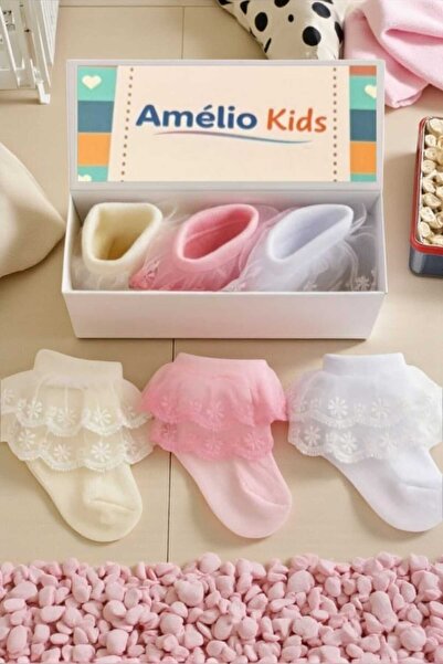 Amélio Kids Organik Pamuk 3'lü Bebek Tüllü Çorap
