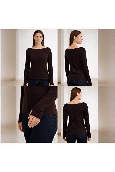 Hayalet Yumuşak Dokulu Pamuk Dokuma Uzun Kol Prenses Kayık Yaka Parmak Geçirm...