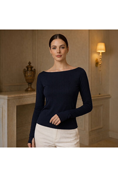 Hayalet Yumuşak Dokulu Pamuk Dokuma Uzun Kol Prenses Kayık Yaka Parmak Geçmel...