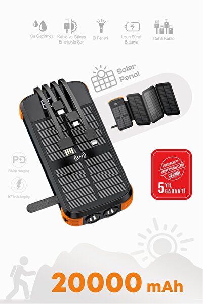 Kensa Güneş Enerjili Powerbank 20.000 mAh | Hızlı Şarj | LED Göstergeli | Dah...
