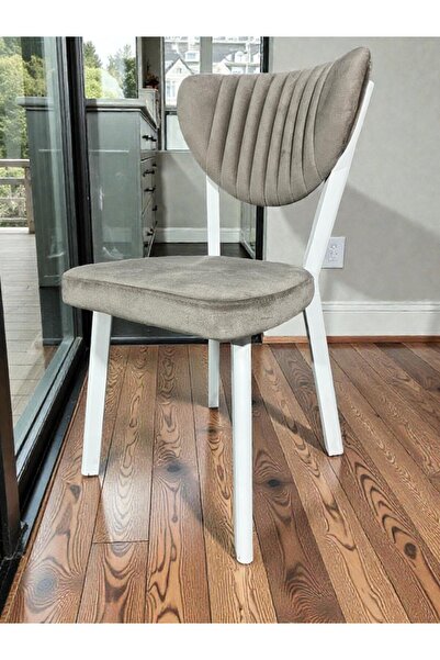 Sahra İNOVASYON Elma Sandalye Beyaz Metal KAPİÇİNO Kumaş Mutfak Yemek Odası B...