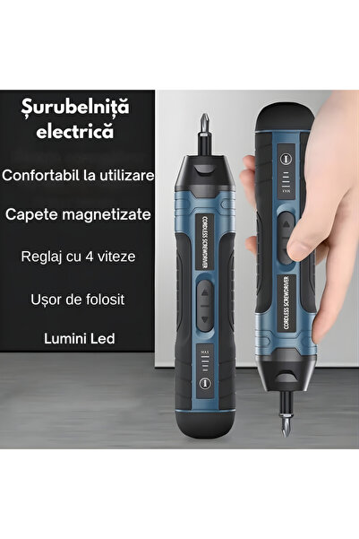 KETYA Surubelnita electrica reincarcabila,4 Trepte de Viteza, cu varf LED iluminat,Capete Interschimbabile
