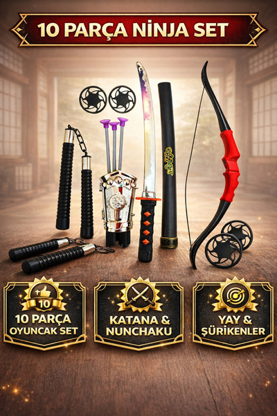YILDIRIM OYUNCAK Ninja Samuray Dövüş Savaş Seti Ok Ve Yay Kılıç Kalkan Mınçık...