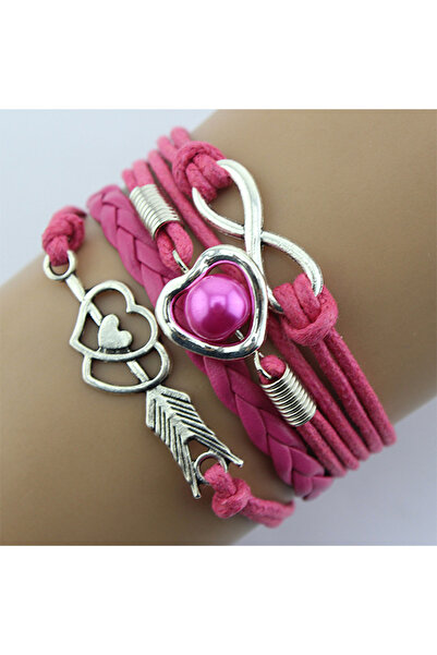 OEM Brățară de damă din piele ecologică cu pandantive în formă de inimă și in...