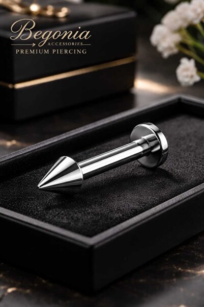 Takıparkxs G23 Titanyum Gümüş Gri 8mm Spike Uçlu Labret Piercing Anti Alerjik...