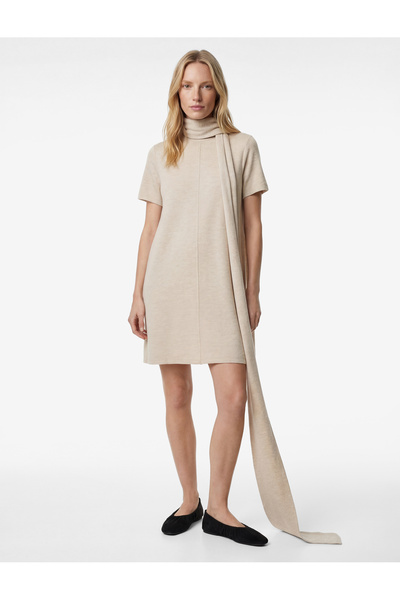 Koton Lightweight Mock Neck Short Sleeve Slim Fit Mini Dress