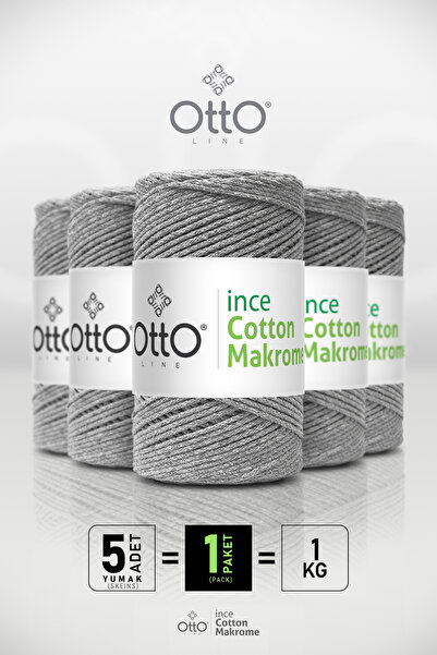 Otto Thin Cotton Macrame - Light Grey - 5 Pack - 2Mm/200Gr/170M - Cotton Macr...