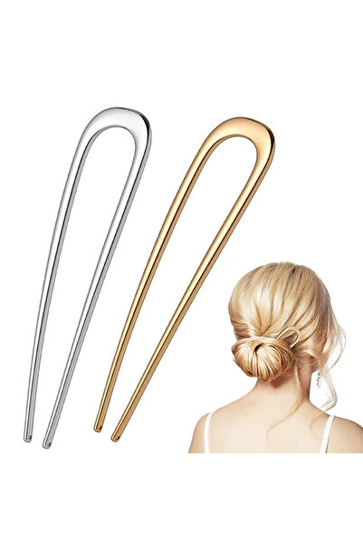 OEM Set of 2 metal hair clips, premium material, U-shaped, retro style, silve...
