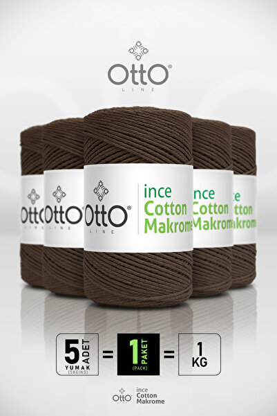 Otto خيط مكرامية قطني رفيع - بني - عبوة من 5 قطع - 2 مم/200 جرام/170 متر - مك...