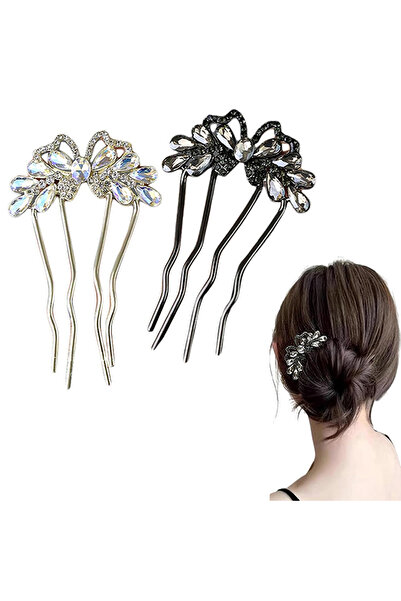 OEM Set of 2 metal hair clips with crystal inserts, premium material, double ...