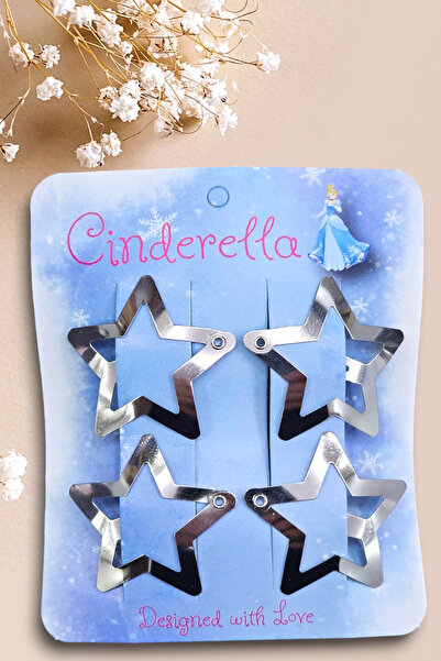 Cinderella طقم إبزيم فضي بنمط نجمة مكون من 4 قطع - إبزيم نجمة Y2K