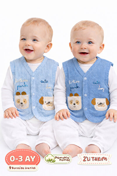 Onouqo Set of 2 - 0-3 Months Newborn Soft Cotton Baby Boy Vest - Bursa Produc...