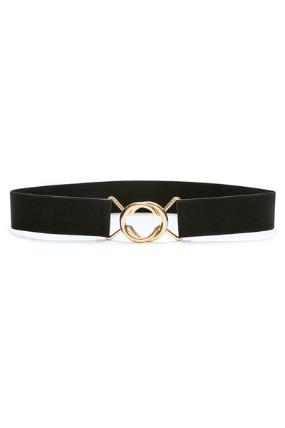 OEM Women's elastic belt with elegant gold metal buckle, black