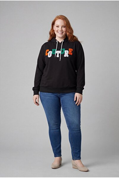 Ebsumu Hanorac negru cu scris Couture Plus Size pentru damă