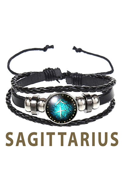 OEM Δερμάτινο βραχιόλι με μενταγιόν ζωδιακού σημείου Τοξότη, Unisex, ρυθμιζόμενο